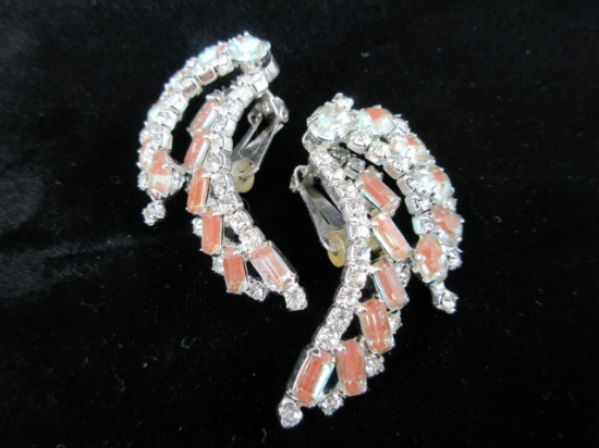 Xtra Large Vintage Rhinestone Pat Pend Clip Style Earrings