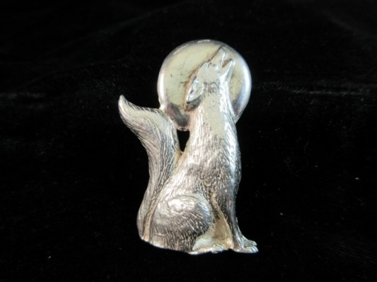 Cast Sterling Silver Howling Wolf Pin