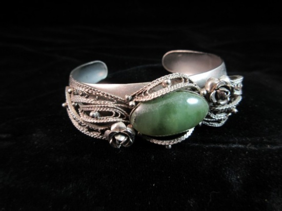 Vintage Center Jade Stone Cuff Bracelet