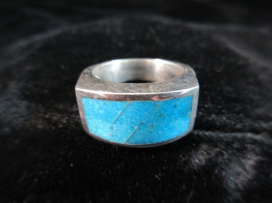 Turquoise Inlay Set Sterling Silver Ring
