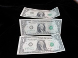 Three Consecutive 1.00 Dollar  Bills 1963