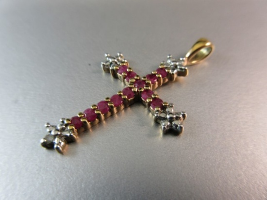 Ruby Gemstone Gold Over .925 Silver Cross Pendant