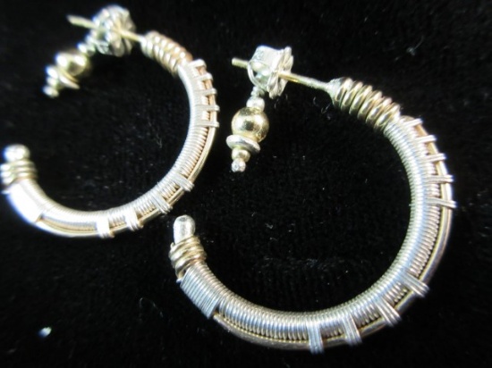 Really Nice Well Made Sterling Silver Gold Accent Earrings