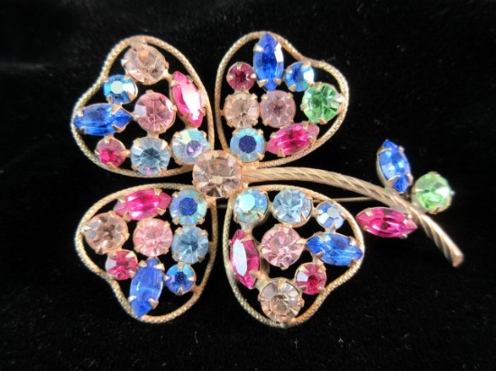 Vintage Regency Multi Color Rhinestone Broach