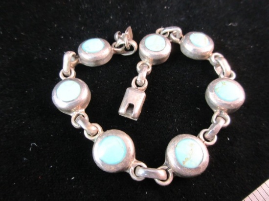 Old Mexico Turquoise Stone Inlay Heavy Bracelet