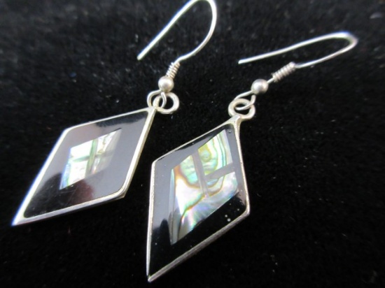Vintage Mexico Dangle Earrings Abalone Inlay