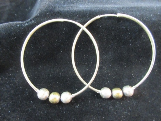 Vintage 2” Hoop Bead Accent Earrings