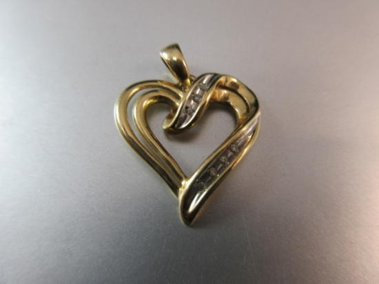 10K Yellow Gold Diamond Gemstone Heart Pendant