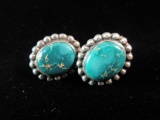Vintage Turquoise Stone Sterling Silver Twist Back Earrings