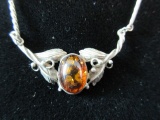 Vintage Natural Amber Stone Sterling Silver Necklace