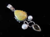 Pearl, Citrine Gemstone And Natural Stone Sterling Silver Pendant