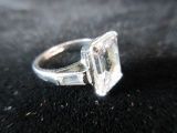 Large Clear Center Stone Sterling Silver Ring