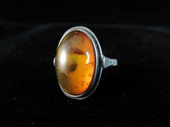 Genuine Amber Stone Sterling Silver Ring