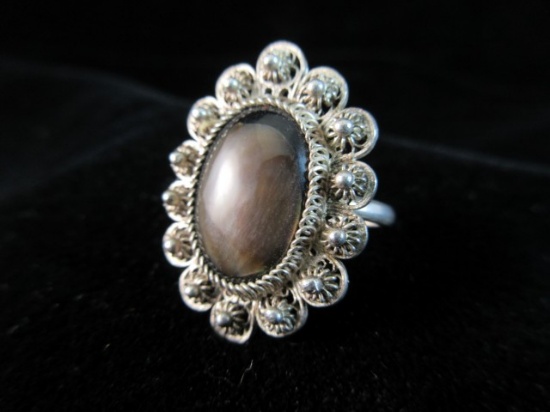 Vintage Filigree Sterling Silver Natural Stone Ring