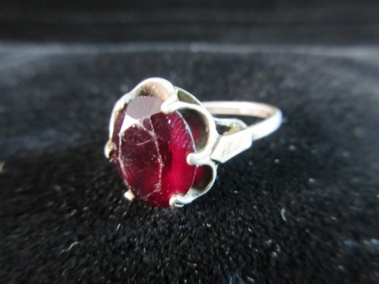 Large Red Center Stone Sterling Silver Vintage Ring