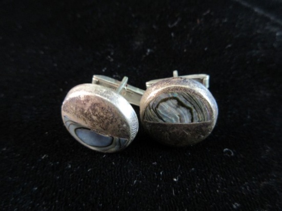 Vintage Abalone Inlay Sterling Silver Cuff Links