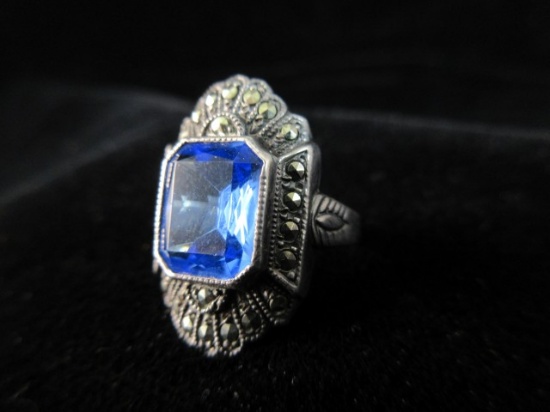 Vintage Topaz Gemstone Sterling Silver Markasite Accent Ring