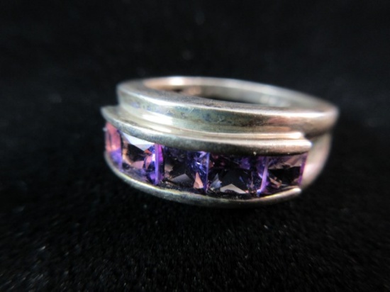Amethyst Princess Cut Gemstone Sterling Silver Ring
