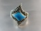 Turquoise Sterling Silver Ring Mercasite Accent