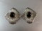 Vintage Large Clip On Sterling Silver Old Mexico Earrings with Black Center