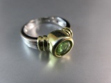 Peridot Stone Sterling Silver Gold Accent Bezel Ring