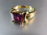 Gold Overlay Pink Center Stone Ring