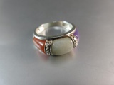 Three Colors of Jade Stone Sterling Silver Ring