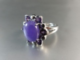 Purple Jade and Amethyst Stone Sterling Silver Ring