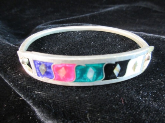 Vintage Taxco Mexico Sterling Silver Inlay Bracelet