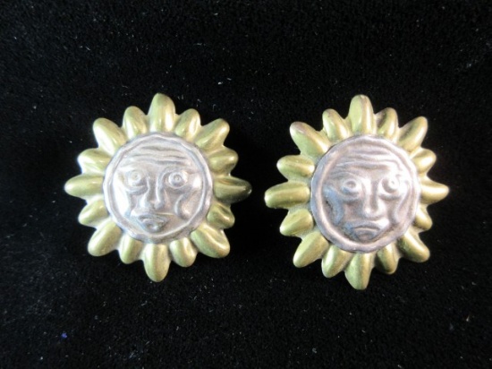 Vintage Sterling Silver Mexico Sun Clip Style Earrings