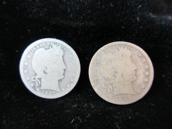 1907 and 1899 Silver Quarter Dollars