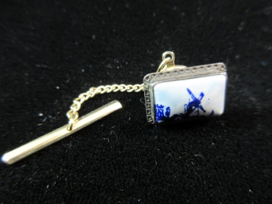 Vintage Holland Themed Sterling Silver Tie Tack