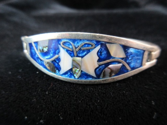 Vintage Made in Alpaca Mexico Silver Inlay Bracelet