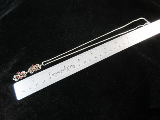 Antique Garnet Stone Silver 18” Necklace.