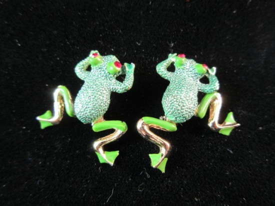 Vintage Frog Moving Legs Enamel Accent Pins