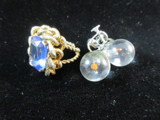 Coro Earrings and Vintage Blue Glass Costume Ring