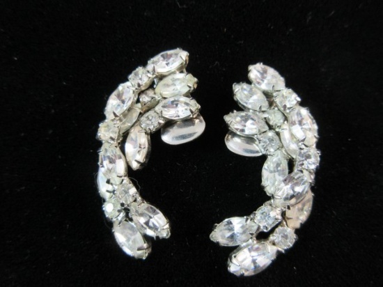 Vintage Clear Rhinestone Earrings Clip Style