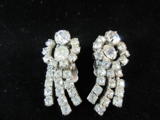 Vintage Clear Rhinestone Earrings Clip Style