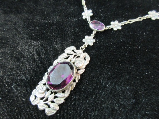 Antique Sterling Silver Purple Stone Necklace