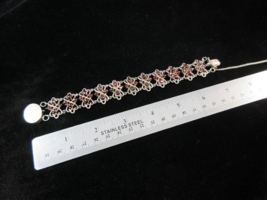 Antique Silver Garnet Stone Bracelet. Nice!