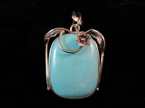 Extra Large Natural Turquoise Stone Sterling Silver Pendant