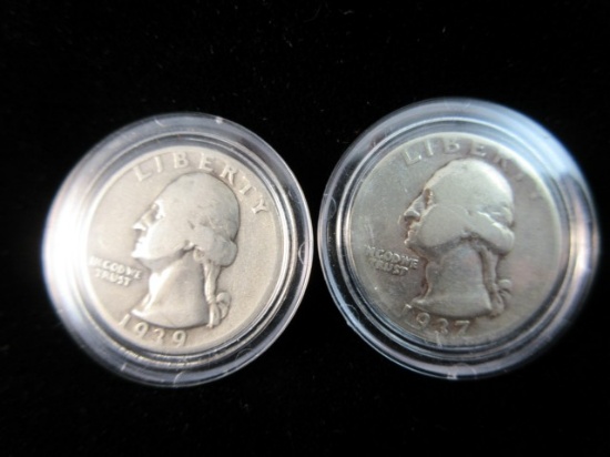 Encased Silver Quarter Dollar Lot of Two