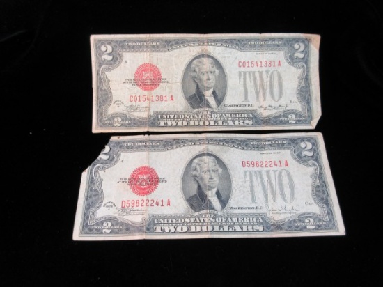 Lot of two Red Seal 2.00 Bills 1928 F – D
