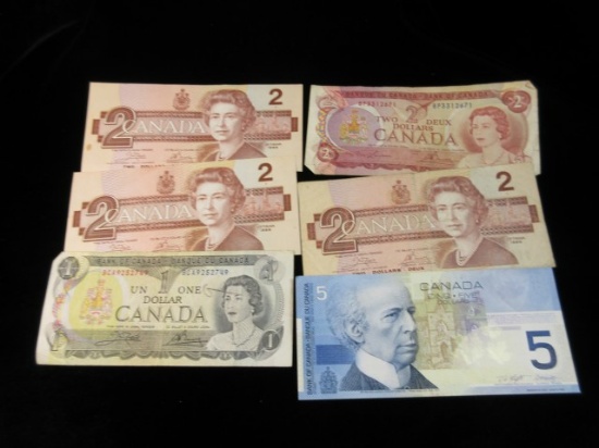 Lot of 6 Canada Currency Bills as Shown