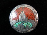 JTS Signed Sterling Silver Crushed Coral and Turquoise Stone Pin or Pendant