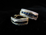Sapphire Gemstone Sterling Silver Earrings. Gold Overlay