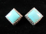 Vintage Mexico Sterling Silver Turquoise Stone Earrings