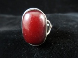 Large Red Center Stone Sterling Silver Ring
