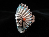 Vintage Sterling Silver Inlay Native American Ring. Nice!