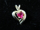 10K Yellow Gold With Red Center Stone Heart Pendant